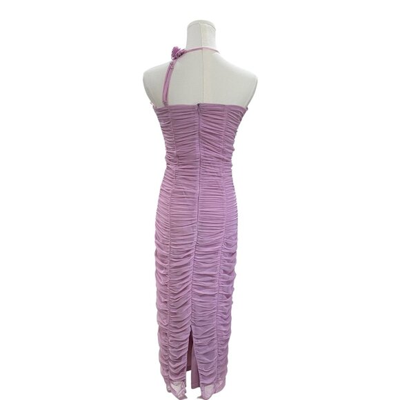 Lilac Ruched Halter Midi Dress ASTR The Label Floral Detail Romantic Occasion - Picture 8 of 12